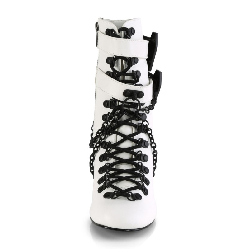 Demonia Vivika 128 - Heel Round Toe D-Ring Lace Up Women Ankle Boots White USA | KR1-31553V6