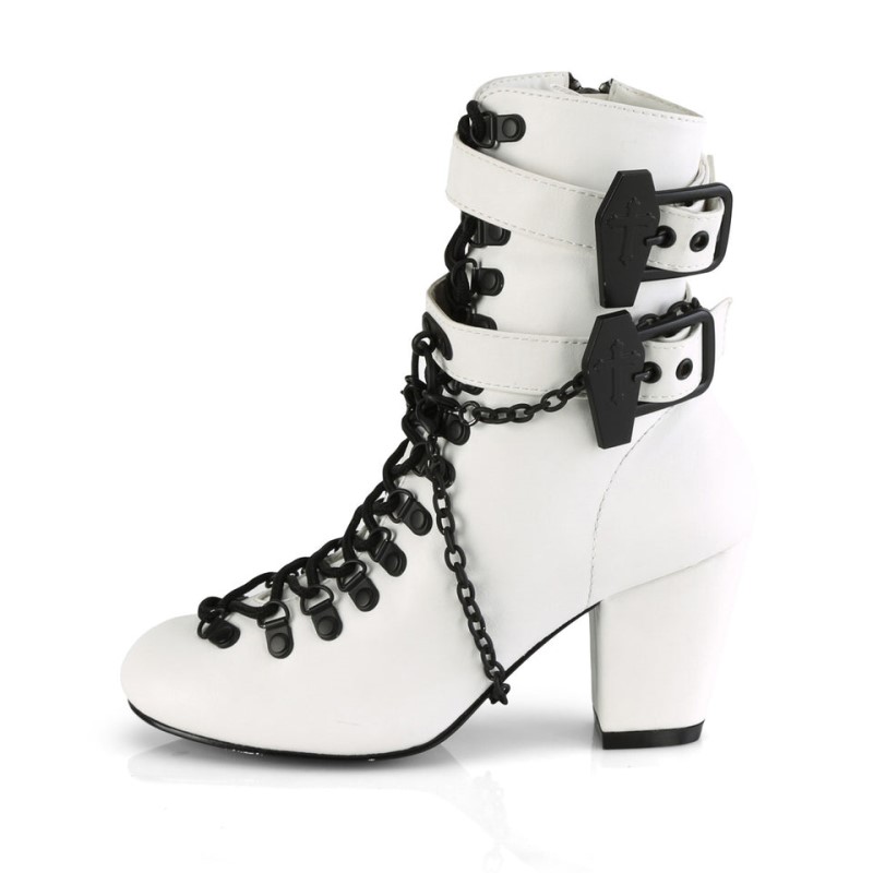 Demonia Vivika 128 - Heel Round Toe D-Ring Lace Up Women Ankle Boots White USA | KR1-31553V6