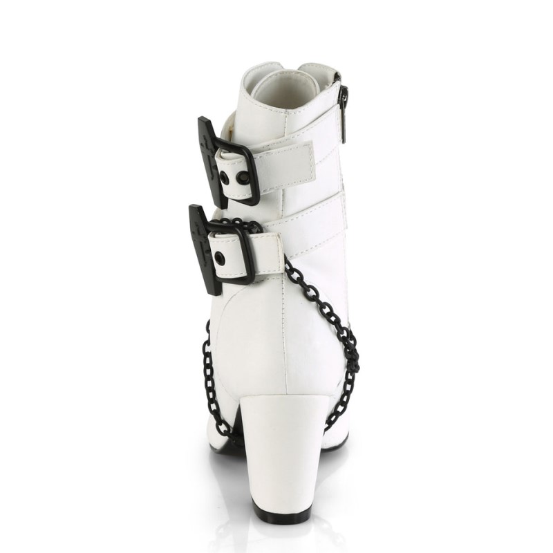 Demonia Vivika 128 - Heel Round Toe D-Ring Lace Up Women Ankle Boots White USA | KR1-31553V6