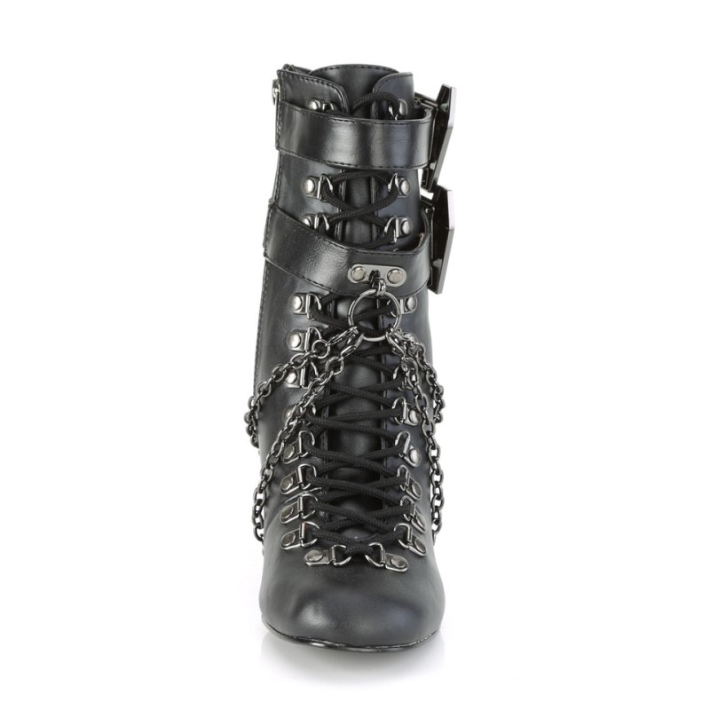 Demonia Vivika 128 - Heel Round Toe D-Ring Lace Up Women Ankle Boots Black / Black USA | NS1-26732P4