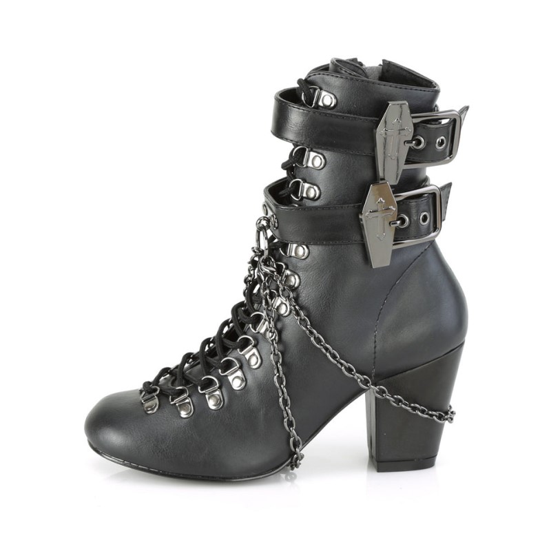 Demonia Vivika 128 - Heel Round Toe D-Ring Lace Up Women Ankle Boots Black / Black USA | NS1-26732P4