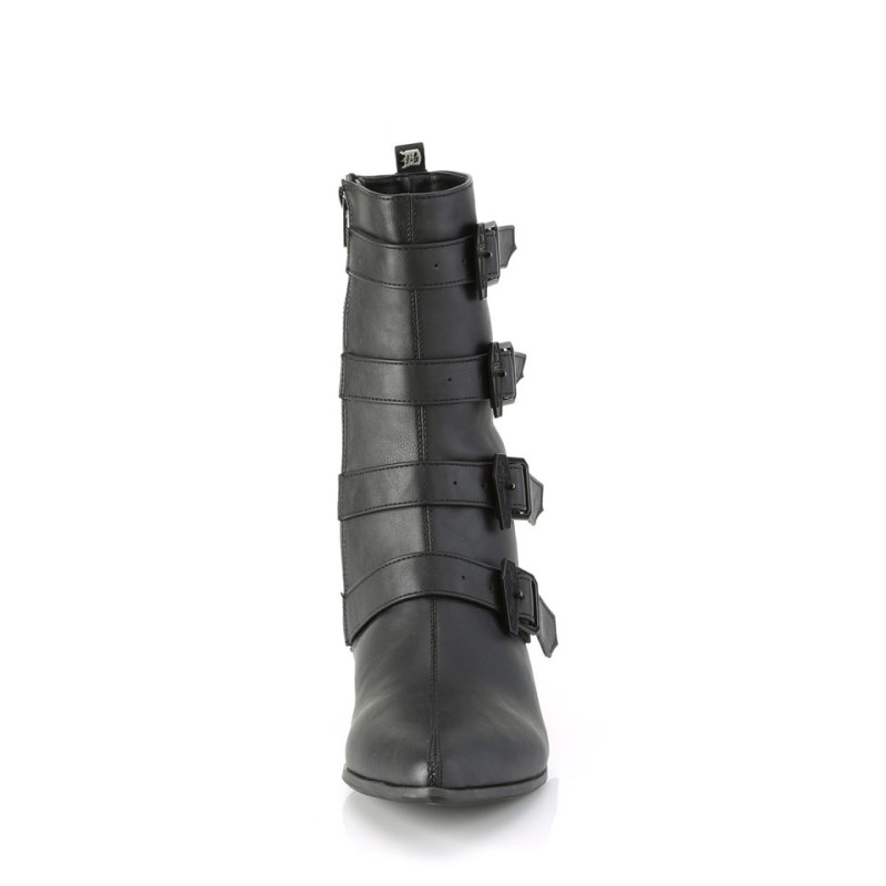 Demonia Warlock 110 c - Heel Pointed Toe Winklepicker Women Mid-Calf Boots Black USA | EY1-73727L6