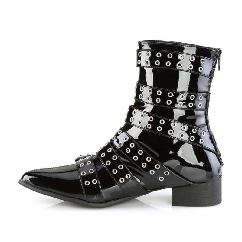 Demonia Warlock 70 - Heel Pointed Toe Winklepicker Calf High Women Ankle Boots Black / Black USA | DV5-69006C5