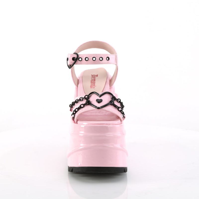 Demonia Wave 09 - Wedge Platform Heart Buckle Ankle Strap Women Sandals Pink USA | XL6-89948F6