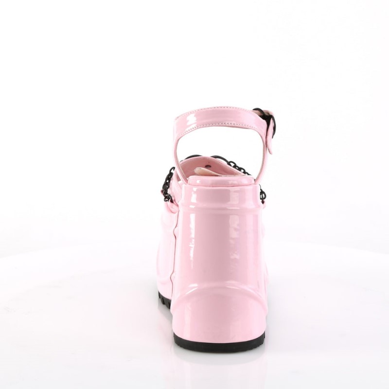 Demonia Wave 09 - Wedge Platform Heart Buckle Ankle Strap Women Sandals Pink USA | XL6-89948F6