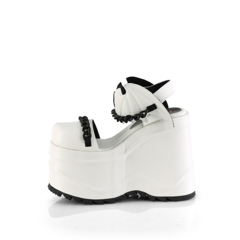 Demonia Wave 20 - Wedge Platform Close Toe Ankle Strap Women Sandals White USA | PW1-00050Y1