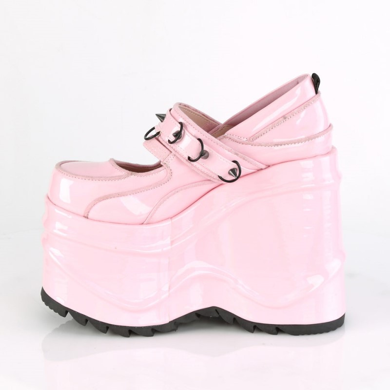 Demonia Wave 48 - Wedge Platform Mary Jane Women Pumps Pink USA | PR5-89738N7