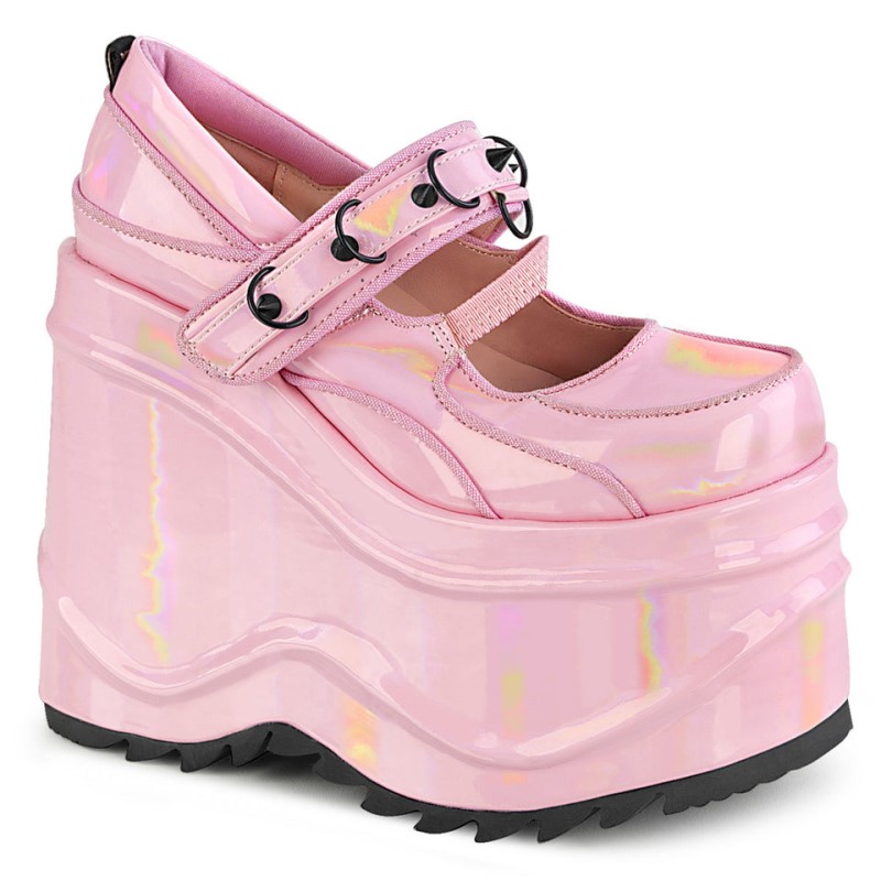 Demonia Wave 48 - Wedge Platform Mary Jane Women Pumps Pink USA | PR5-89738N7