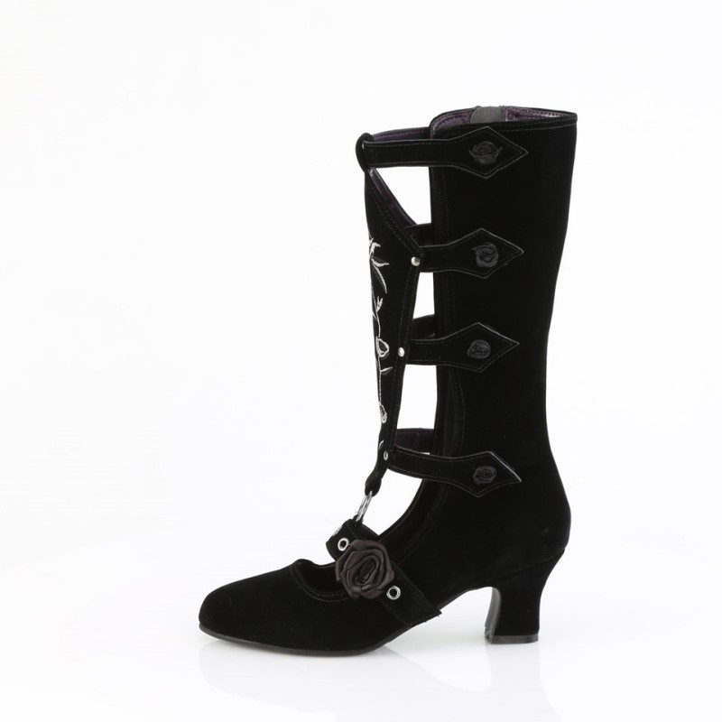 Demonia Whimsy 118 - Heel Mid-Calf Boot Women Knee-High Boots Black USA | KZ8-18051T0