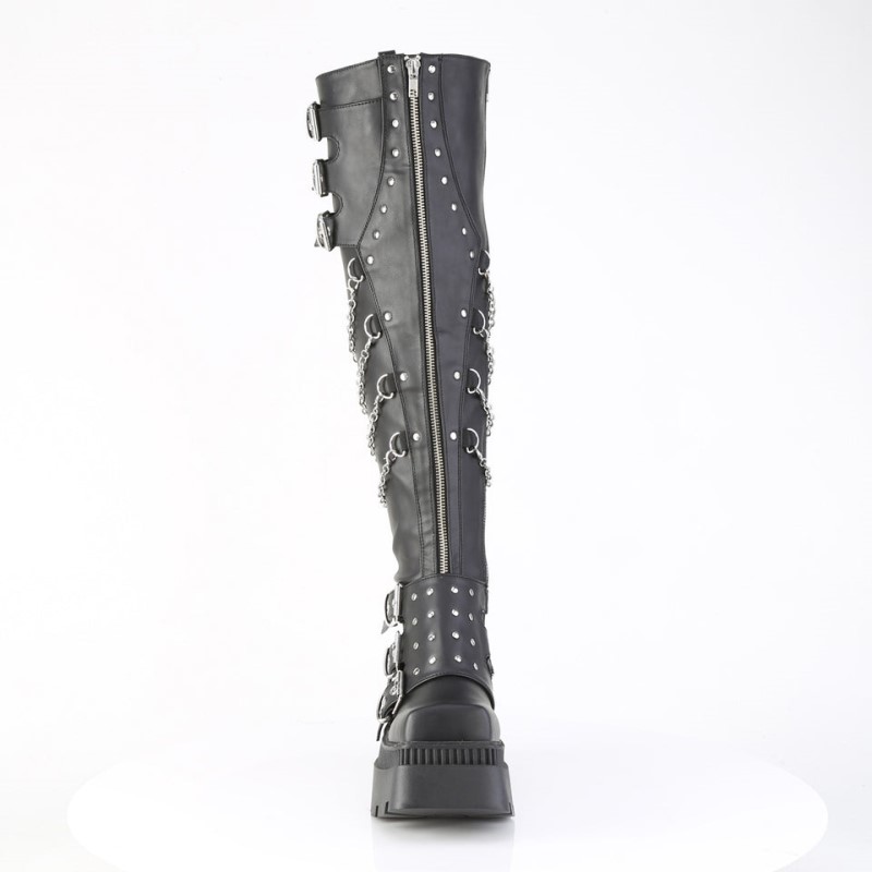 Demonia Wrath 310 - Chunky Heel Square-Toe Platform Women Over-The-Knee Boots Black USA | GA1-35153P3