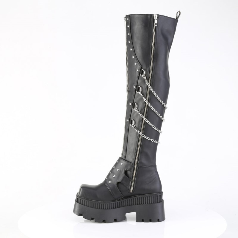 Demonia Wrath 310 - Chunky Heel Square-Toe Platform Women Over-The-Knee Boots Black USA | GA1-35153P3