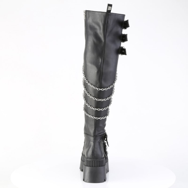 Demonia Wrath 310 - Chunky Heel Square-Toe Platform Women Over-The-Knee Boots Black USA | GA1-35153P3