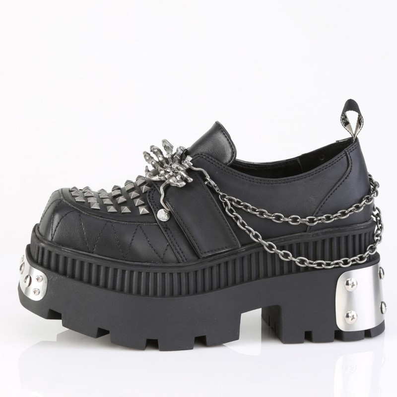 Demonia Wrath 42 - Chunky Heel Square-Toe Platform Women Loafers Black USA | XY2-14901T8