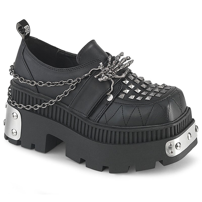 Demonia Wrath 42 - Chunky Heel Square-Toe Platform Women Loafers Black USA | XY2-14901T8